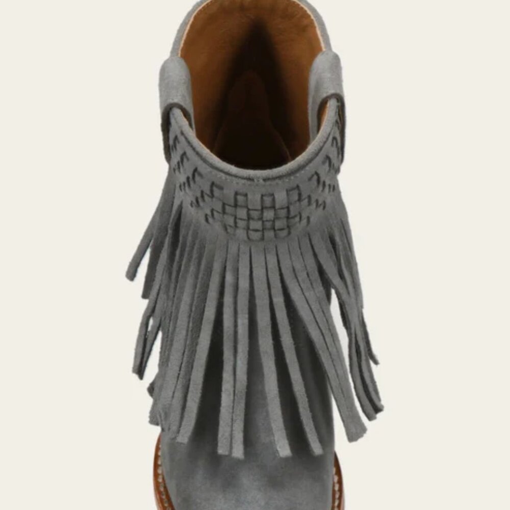 NEW FRYE Nubuck Leather Sacha Short Fringe Boots Steel Blue for women 2511 15M8 - Picture 7 of 9